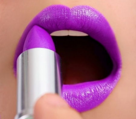 Purple - woman, teeth, purple, tube, lipstick