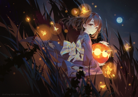 :-) - manga, idolmaster, anime, girl, night, lantern, luminos