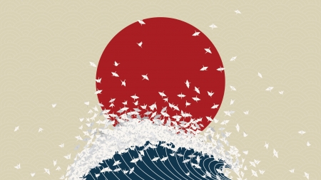 Rising sun - rising, art, vara, red, sun, summer, wave, bird