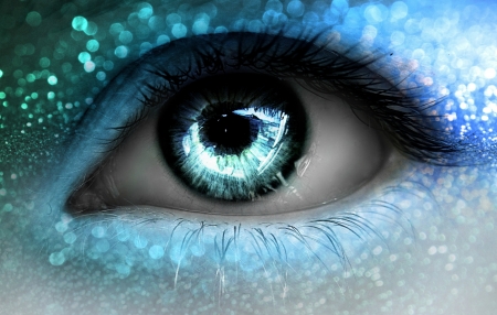 Colorful Blue Eye - sparkle, eye, reflection, blue