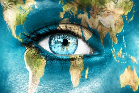 Artful Eye with Planet Earth - eye, ocean, earth, blue