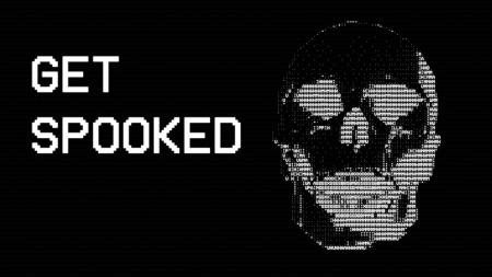 Get Spooked - skull, typography, black background, text, quotes