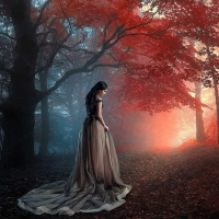 Woman in autumn forest