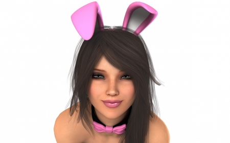 Bunny girl - fantasy, ears, rendering, girl, face, pink, bunny