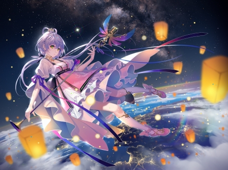 Luo Tianyi - manga, anime, luo tianyi, blue, girl, tagme, pink, lantern