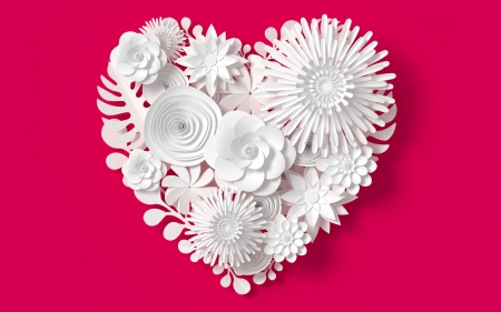 Heart - white, red, heart, card, valentine, flower