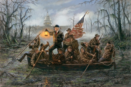 :-) - people, water, capitol, painting, art, jon mcnaughton, donald trump, man, pictura, boat