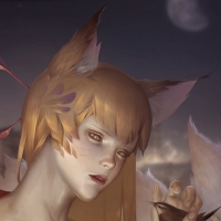 Fox girl with bird