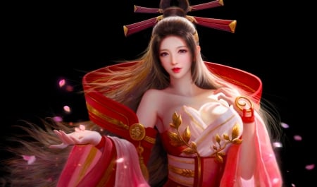 Diao Chan - pretty, beautiful, girl, fantasy, red, ruoxing zhang, digital, woman, art