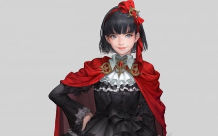 Girl - red, daeho cha, fantasy, cute, black, girl