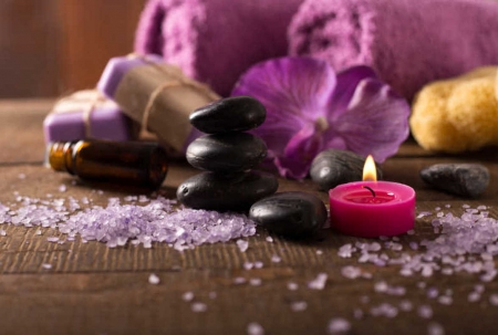 Still life with zen stones - spa, flowers, stones, candles