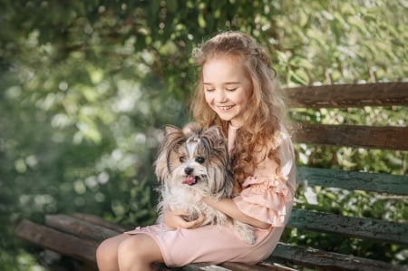 Little Girl - nature, smile, girl, dog