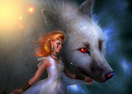 Princess Mononoke - frumusete, fantasy, white, princess mononoke, wolf, brietolga, luminos