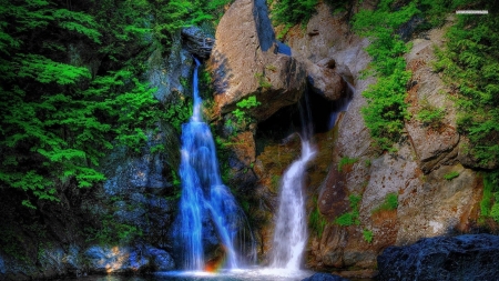 Lovely Waterfalls - nature, mountains, trees, waterfall