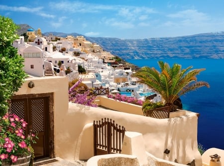 Santorini, Greece - mediterranean, island, sea, houses, sky