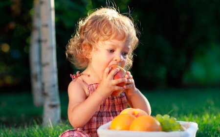 Little Girl - child, girl, apple, eating