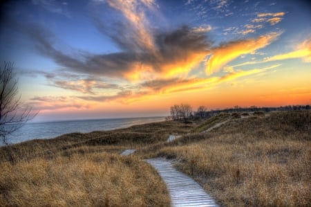 Colorful Dusk above the Dunes - lakes, nature, clouds, sunsets, state parks, dunes