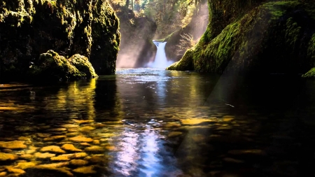 Lovely Waterfalls - mountains, trees, rocks, water