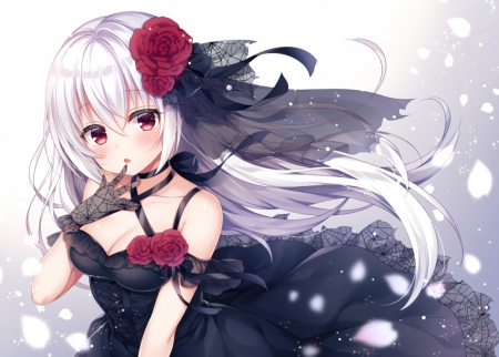 Girl - anime, mitsuba, girl, choco gothic, flower, black, manga, red, rose