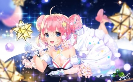 Girl - white, applecaramel, girl, pink, blue, anime, dress, manga