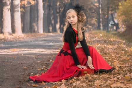 Model in Red - blonde, dress, model, outdoors