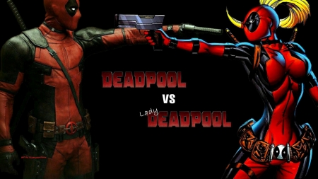 Deadpool vs Deadpool - anime, deviantart, swords, guns, 1920x1080 only, desktop, deadpool, movies, marvel comics, background, lady deadpool, fanpop, fan art, wallpaper