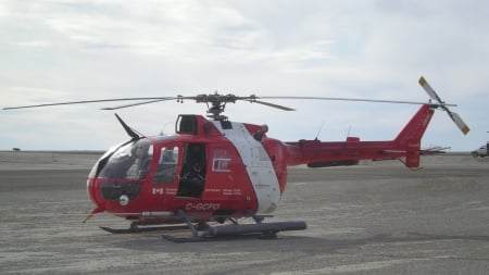 MBB Bo 105 at Cambridge Bay Airport - airport, mbb bo 105, cambridge bay, helicopter