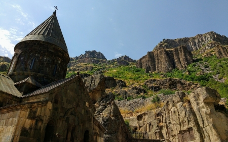 Church in Armenia - rock, Armenia, church, mountain