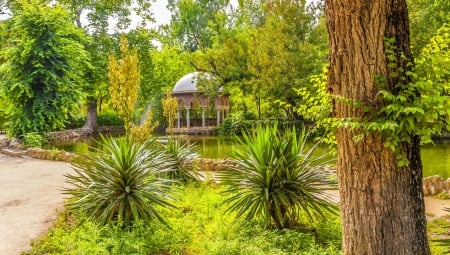 Park - trees, pond, beautiful, garden, gazebo, tranquil, serenity, park