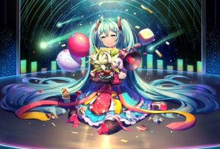 Hatsune Miku - colorful, manga, stuff, anime, girl, hatsune miku, flower