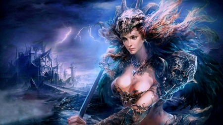 Fantasy girl - girl, fantasy, luminos, blue