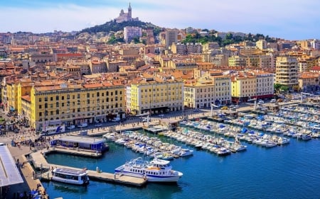 Town and Harbor - boats, harbor, town, houses