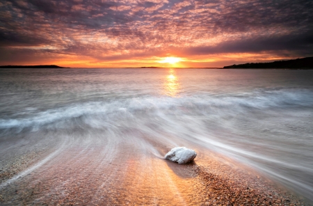 Beach Sunset - clouds, water, sea, colors, sun, sky