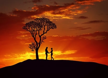 Love and Happiness - Love, Sunset, Couple, Silhouette