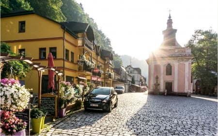 Hrensko, Czech Republic - street, czech republic, town, church