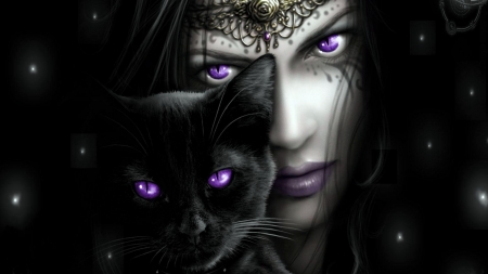 :-) - vampire, black, fantasy, girl, eyes, pisici, cat