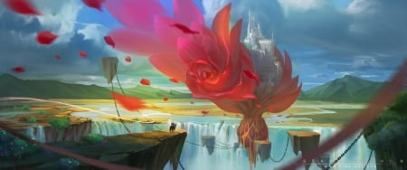 Fantasy castle - red, luminos, castle, star academy, rose, fantasy