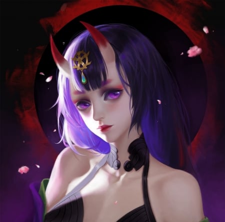 Demon - frumusete, fantasy, horns, purple, luminos, pink, star academy, anime, demon