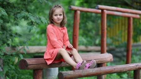 Little girl - princess, people, hair, belle, sightly, white, face, childhood, fair, garden, little, bonny, adorable, wooden, wallpaper, child, beautiful, pink, sweet, dress, nice, beauty, photography, leg, pretty, baby, green, tree, cute, sit, kid, girl, dainty, summer, lovely, pure, comely, desktopnexus, red, blonde