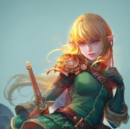 Elf girl - elf, fantasy, antilous, green, girl, blonde