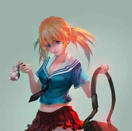 Ready for school - fantasy, blue, antilous, girl, school, blonde, art