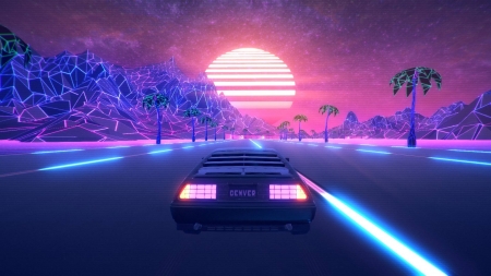 :-) - moon, blue, road, pink, synthpop, fantasy, sunset, car, luna