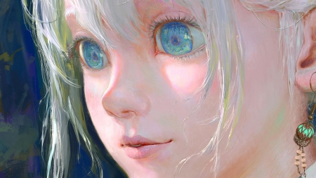 Girl - fantasy, girl, face, wu junda, art, blue eyes