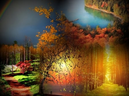 Autumn Collage - sky, lake, autumn, trees, collage