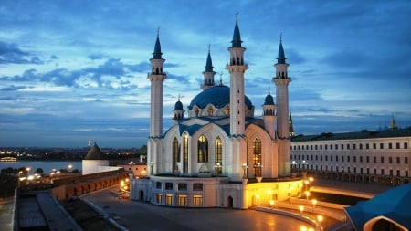 Mosque at Night - night, building, mosque, religious