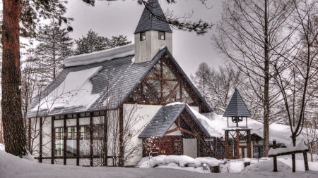 Church in Winter - building, church, snow, winter, religious