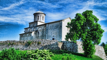 Church behind Walls - walls, building, church, religious