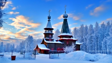 Russian Church in Winter - building, church, snow, winter, russian, religious