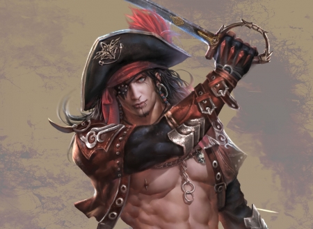 Pirate - hat, fantasy, pirate, sword, ares, man