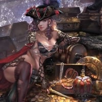 Pirate girl with treasure